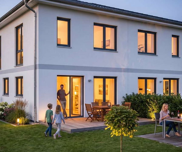 Doppelhaus side von Elbe-Haus: Gartenansicht beider Haushälften