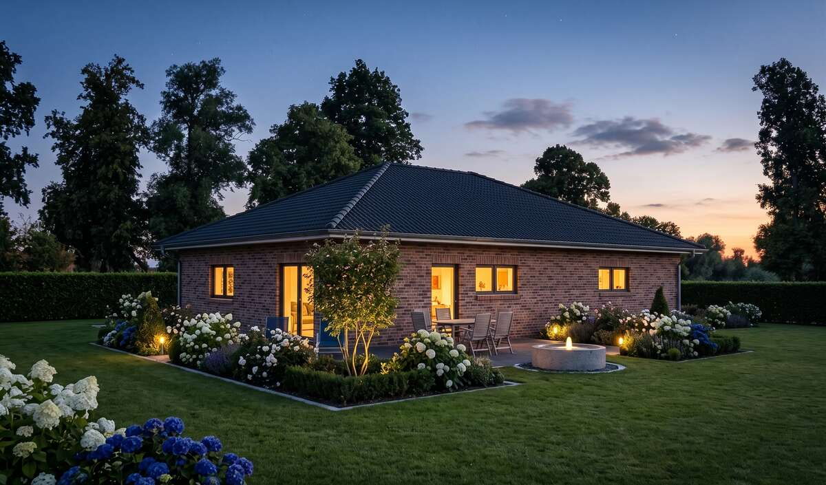 Bungalow linea von Elbe-Haus, Gartenansicht des 143 m² großen Bungalows