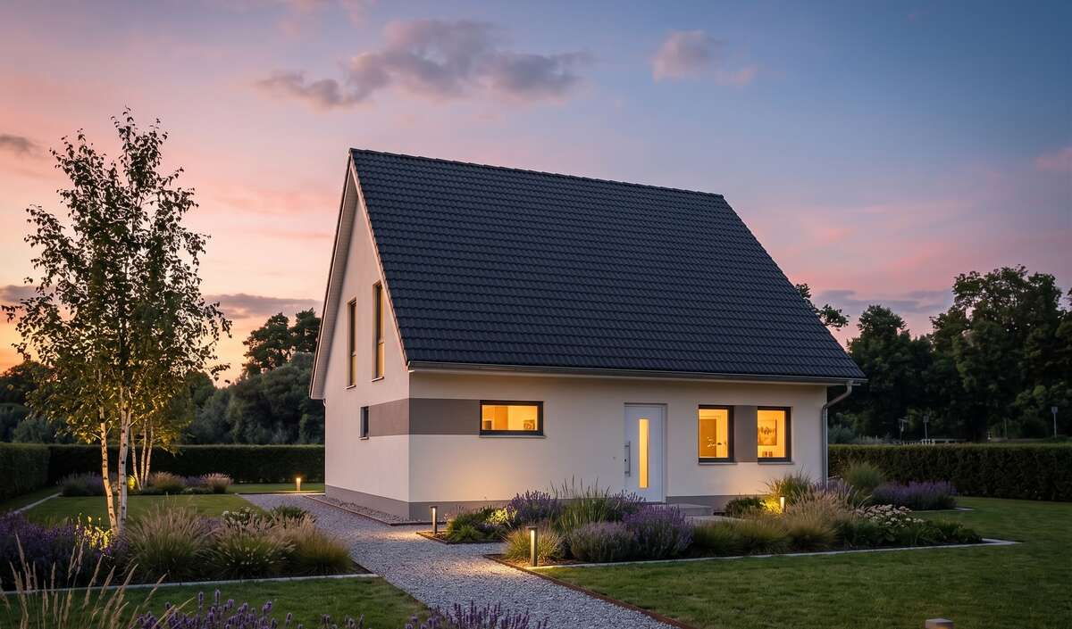 Klassikhaus family von Elbe-Haus, Frontansicht des Satteldachhauses mit 172 m² Nutzfläche