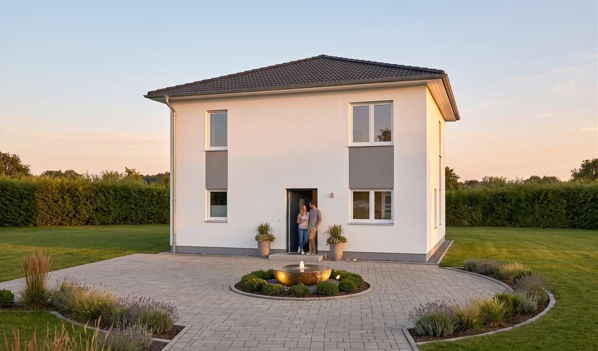 Stadtvilla cube von Elbe-Haus, Eingangsansicht der Stadtvilla mit 138 m² Nutzfläche